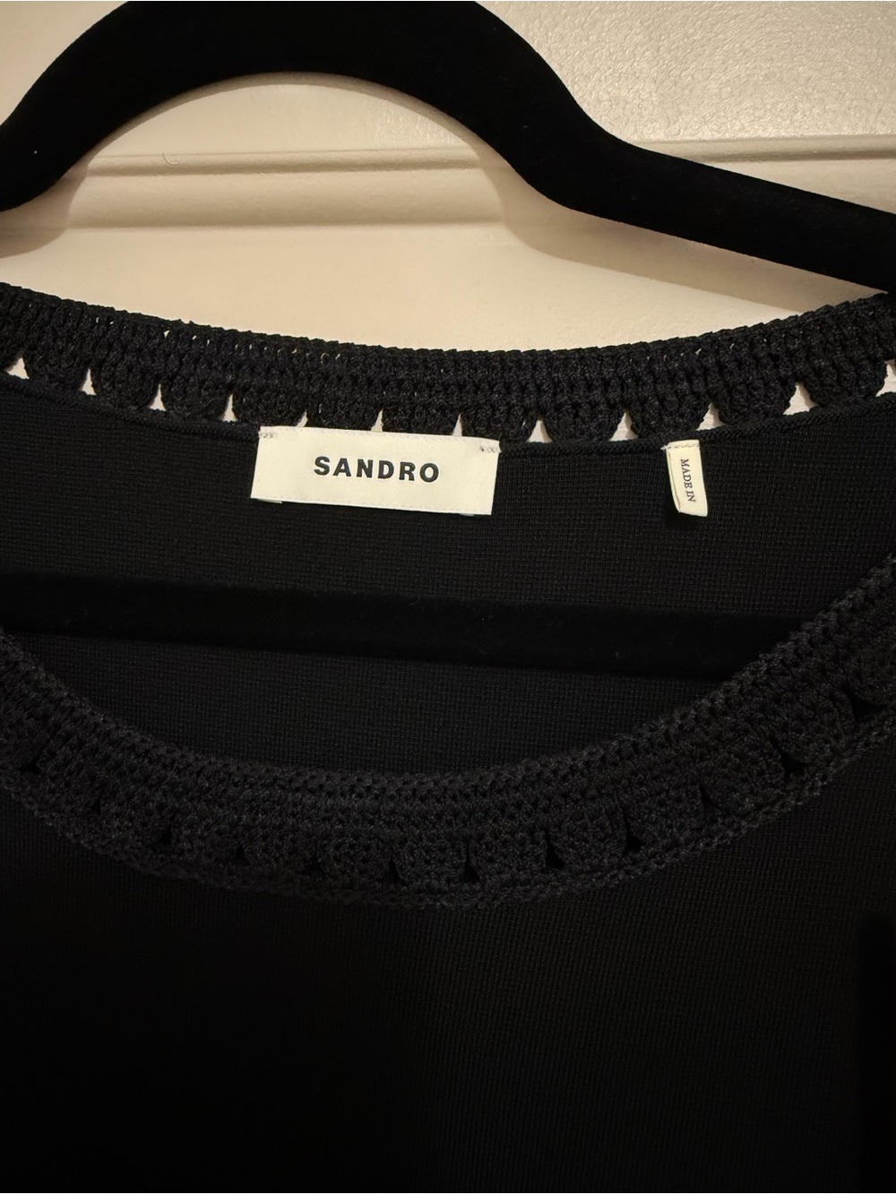 Sandro Black Sleeveless Crochet-Trim Mini Dress - Picture 6 of 9